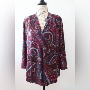 Charter Club Women's Paisley Top - Red and Blue Size Large